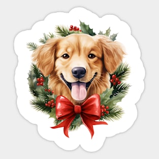 Christmas Golden Retriever Dog Wreath Sticker